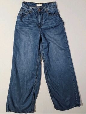 OAT New York Jeans Women’s 0/25 Blue High Rise Wide Leg Lyocell Whiskered Hippie